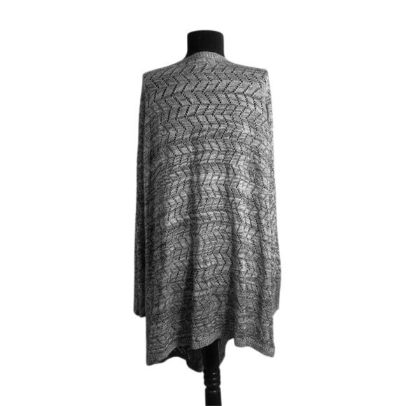 OneWorld Size 2X Womens Cardigan Sweater Open Front Gray Black Chevron Knit - Picture 5 of 10